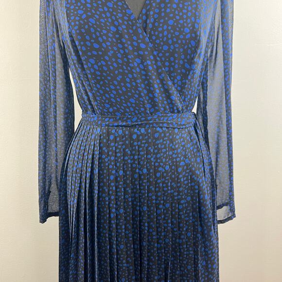 Fame and Partners Joslyn Blue Black Stone Dot Chiffon V-Neck Waist Maxi Dress 8 - Picture 7 of 12